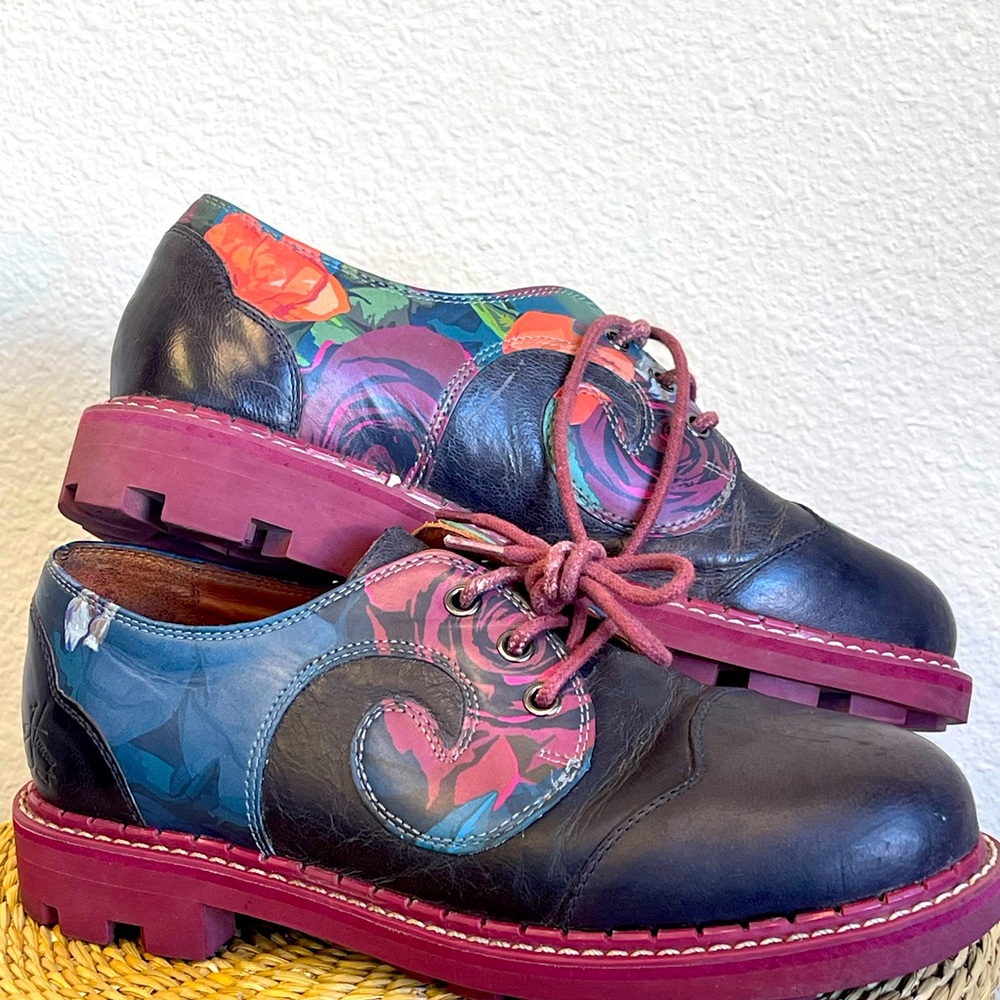 John Fluevog Purple and Pink Ankle Booties with Chunky Soles